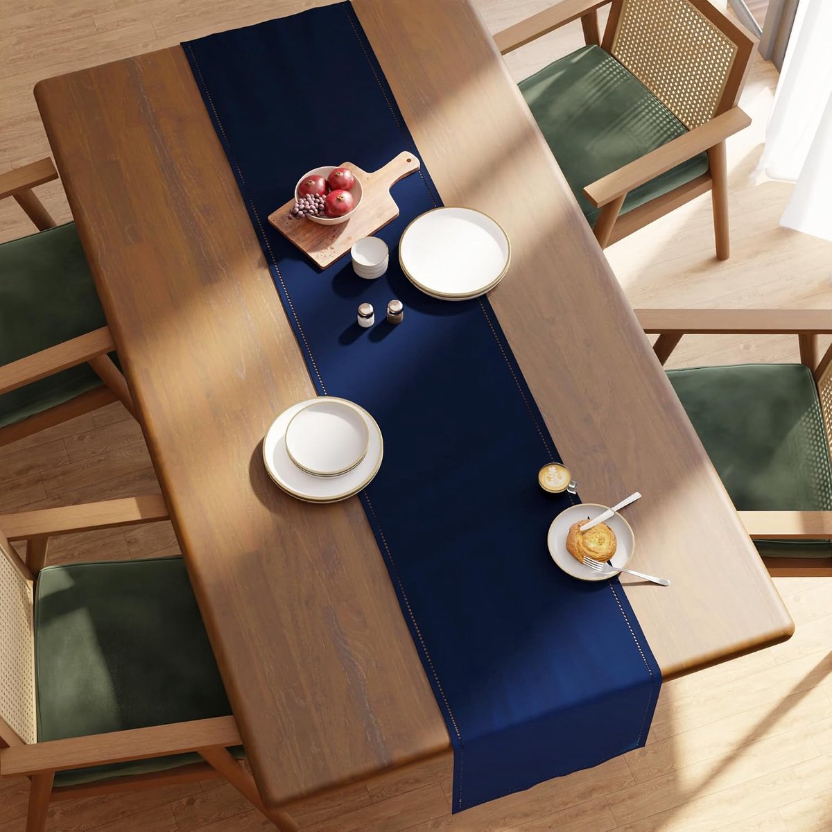 Homes Tafelloper van puur katoen, voor eetkamer, 4-zits, 32 x 150 cm, Schots blauw, decoratieve stof voor feestjes, thuis, cafés, restaurants en hotels,
