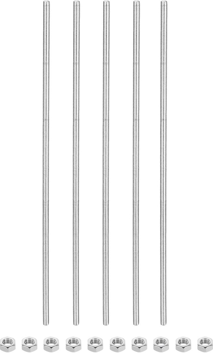 Set van 5 draadstangen M5 x 100 mm volledige schroefdraad 10 stuks zeskantmoeren, 1,25 mm schroefdraadhelling 304 roestvrij staal rechtse schroefdraad staafpennen
