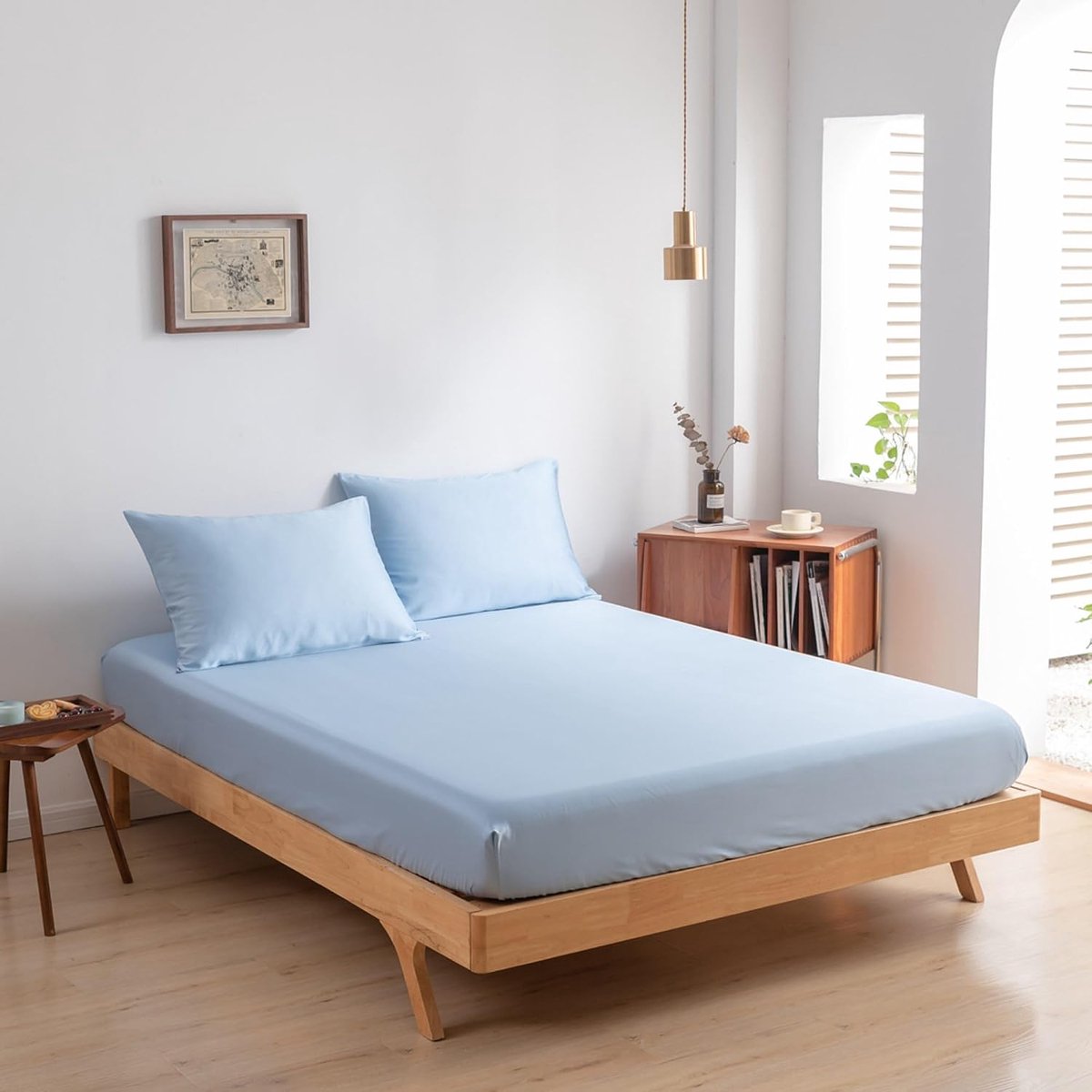Hoeslaken voor Matrassen tot 35 cm - 90x220 cm - Sky Blue - 100% Biologisch Bamboe - 400 TC - Hypoallergeen