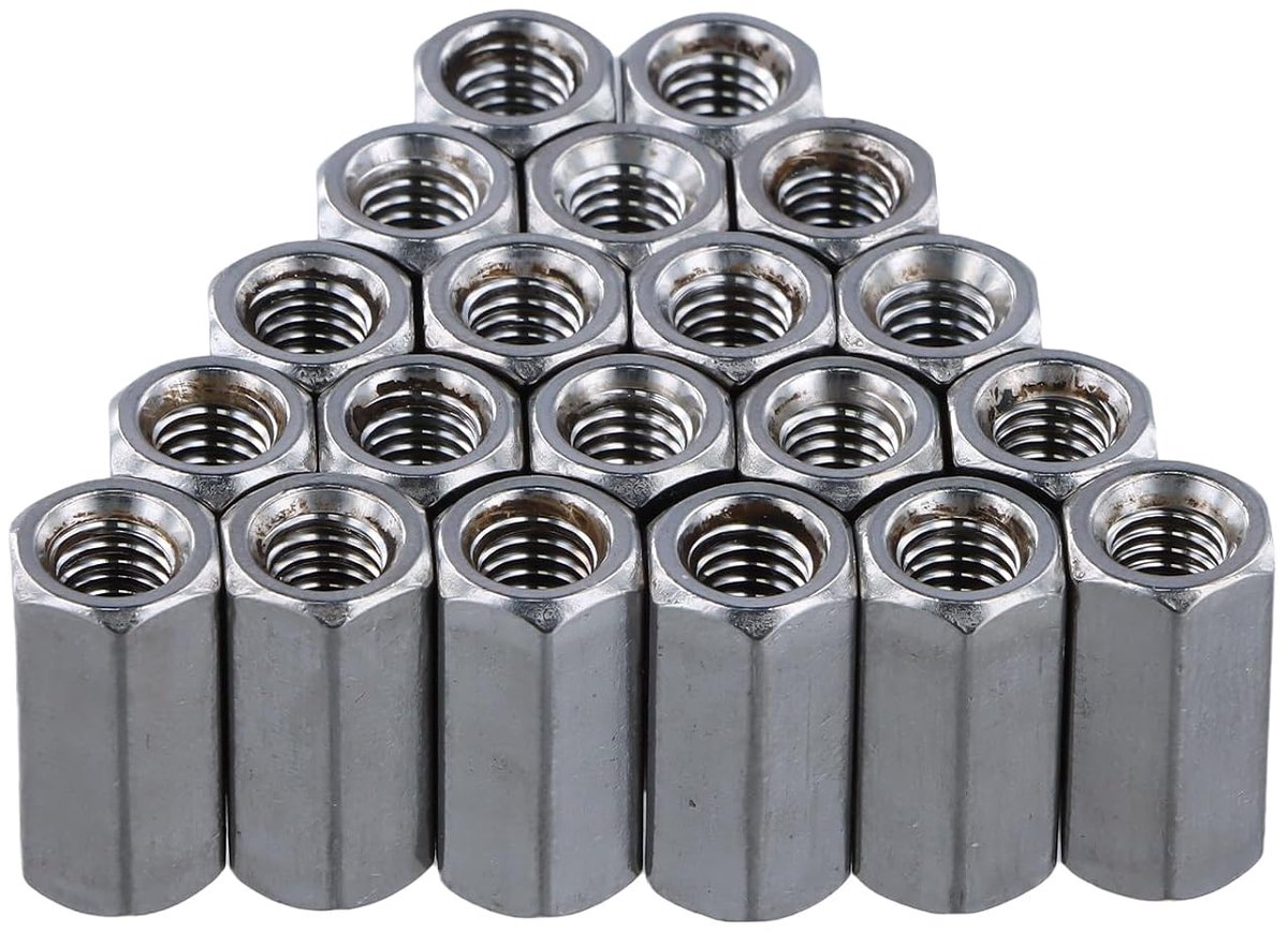 M6 x 20 mm verlengmoerset, 20 stuks verzinkte zeskantige schroefdraadmoffen voor huishoudelijke en kantoorapparaten, lange moer voor veelzijdige toepassingen