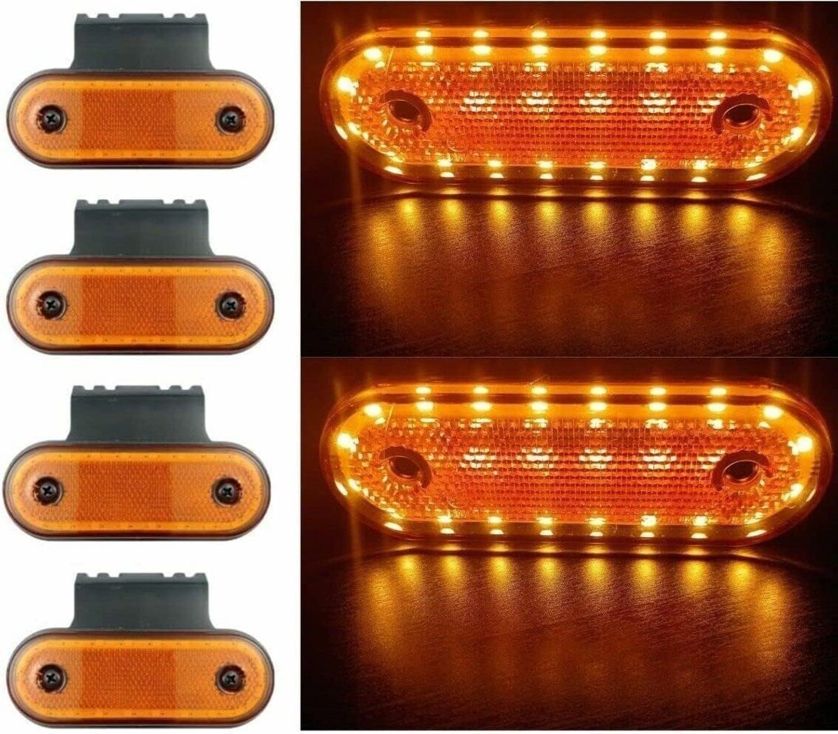 4 x LED-lampjes sjabloon zijpositie, geel, 12 V, 24 V, nagloeien, vrachtwagen, vrachtwagen lamp