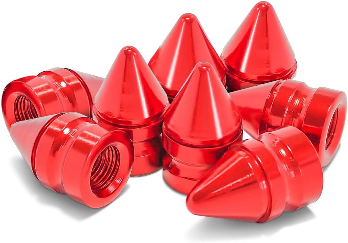 Ventieldoppen voor de auto, bandenventieldoppen, aluminium ventieldoppen met rubberen ring afdichting, voor autobanden, SUV, motorfiets, vrachtwagen, fiets, tegen vuil (rood)