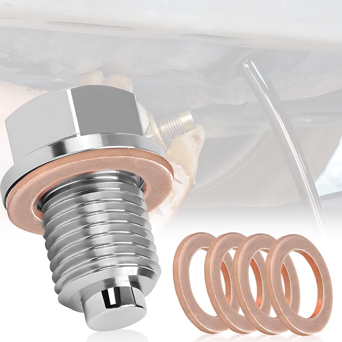 magnetische olieaftapplug M14 x 1,5 magnetische afdichting olie-afvoermoer olie-afvoerwanne olie-afvoerslang roestvrij staal olie-afvoer auto olie-afvoerplug met afdichtingen (M14x1.5)