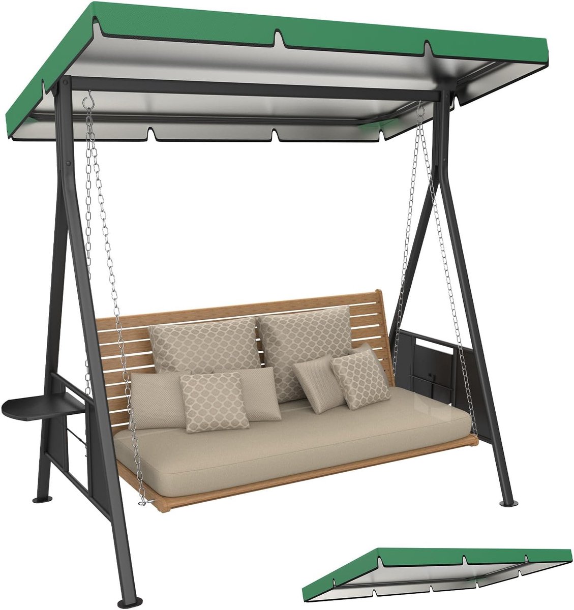 METERXITY 1-pack Swing vervangende luifel, 15,5 x 10,8 x 0,5 cm 600D dikker Oxford terrasschommels met luifel waterdichte stof voor buiten tuin/tuin/park/veranda/terras [donkergroen]