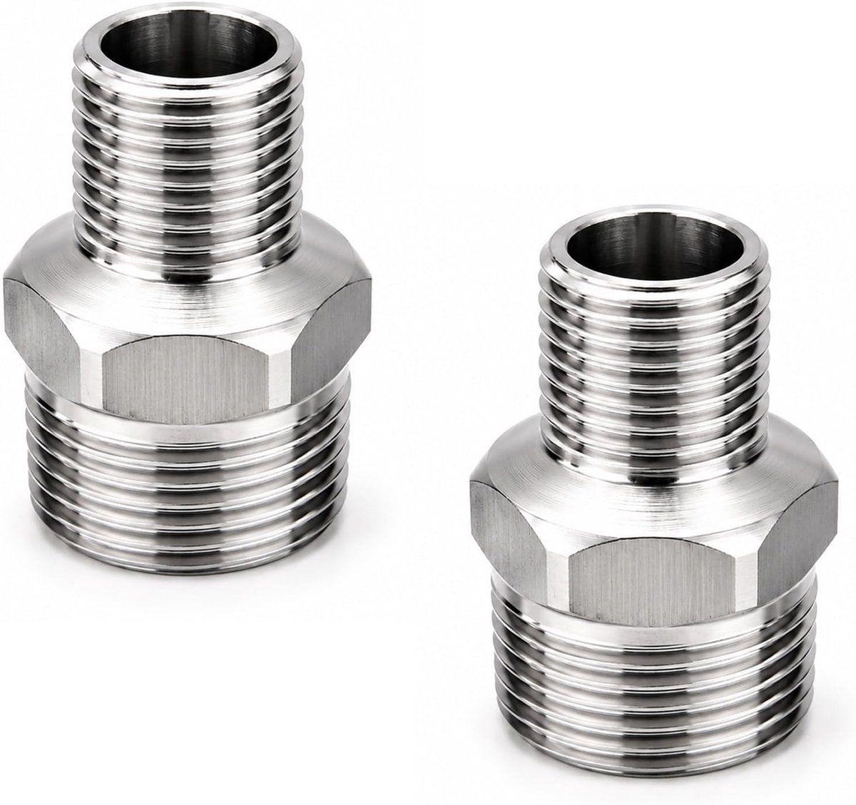 2 stuks roestvrijstalen dubbele nippel 1 inch AG x 1/2 inch AG, verloopstuk 1 naar 1/2 buitendraad, adapter 1 naar 1/2 inch, geschikt voor industrie, buizen, water enz