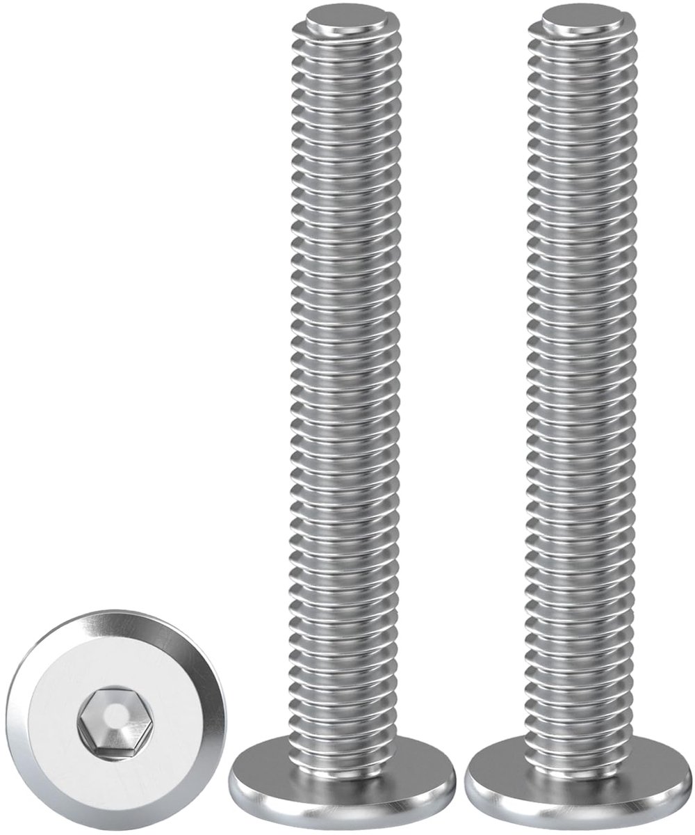 Schroeven M6 x 50 mm platte kop binnenzeskantschroef roestvrij staal A2 V2A halfronde kopschroef met binnenzeskant machineschroeven volledige schroefdraad, 20 stuks