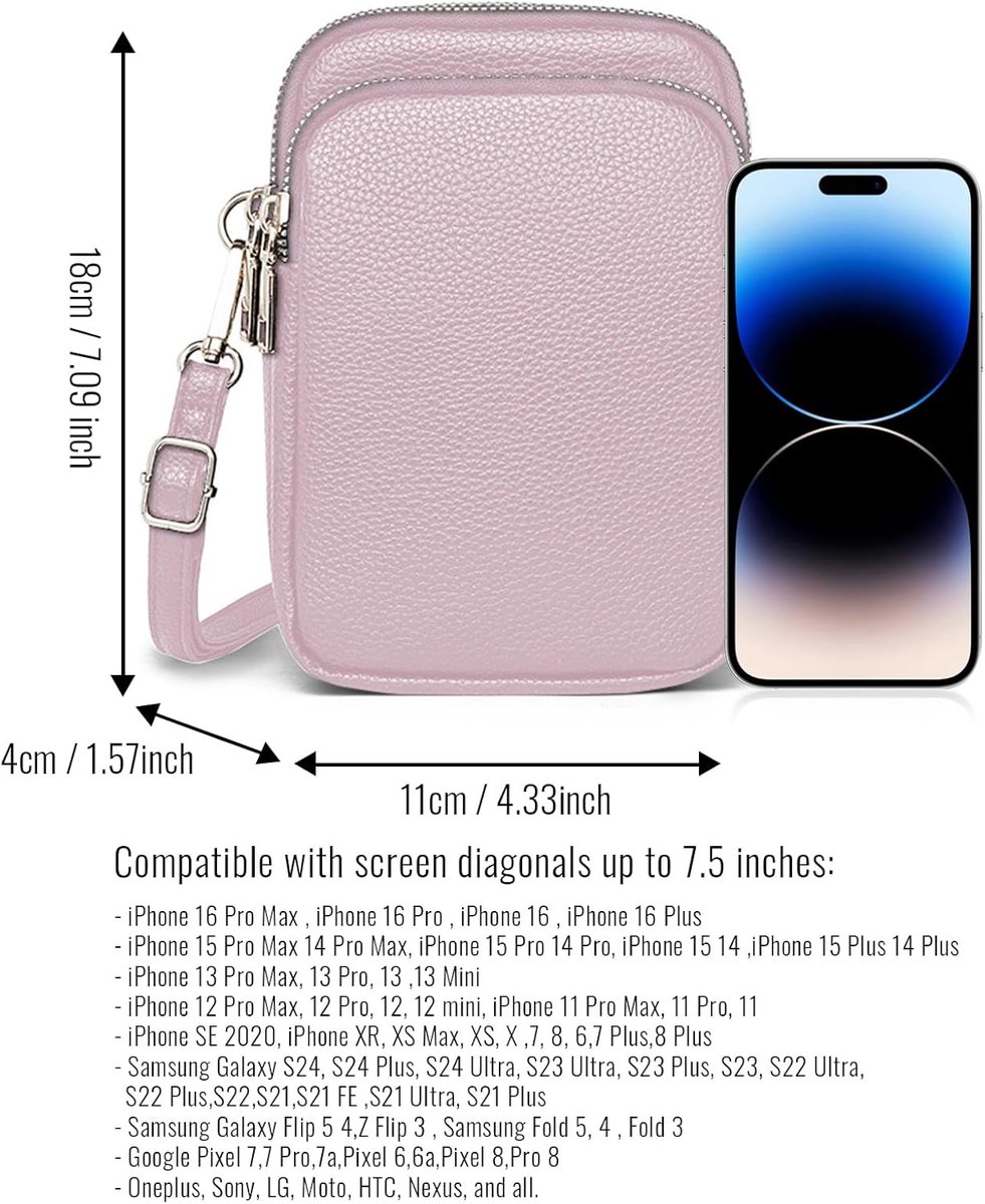 Mini-tas voor dames, mobiele telefoon, schoudertas, kleine telefoonhoes om te hangen met portemonnee, schoudertas, portemonnee, crossbody bag voor iPhone 16 Pro Max 15 14 13 Samsung Xiaomi