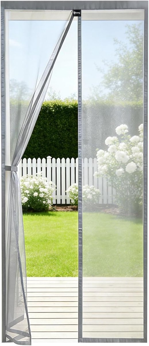Vliegengaas voor balkondeur, magnetisch, insectenbescherming, deurgordijn, muggennet, 100 x 210 cm, grijs