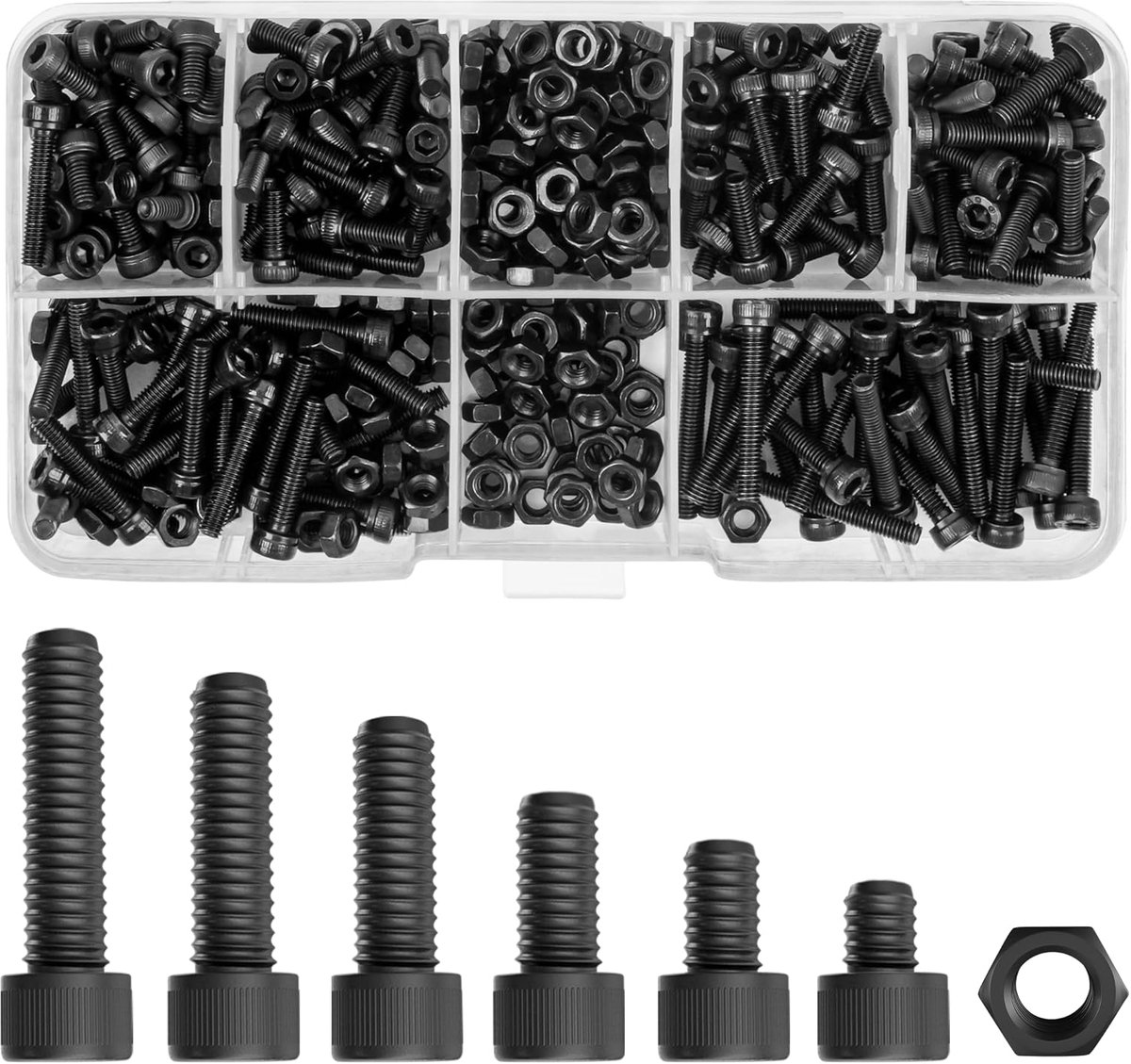 Shore Kleine Metrische Schroeven & Moeren [400 Pak] - Zwarte M3 Metrische Schroeven Assortiment, 6-20 mm - Hex Socket Schroeven & Allen Key voor 3D Printer, Reparatie - Zinkplaat 12,9 Metaal