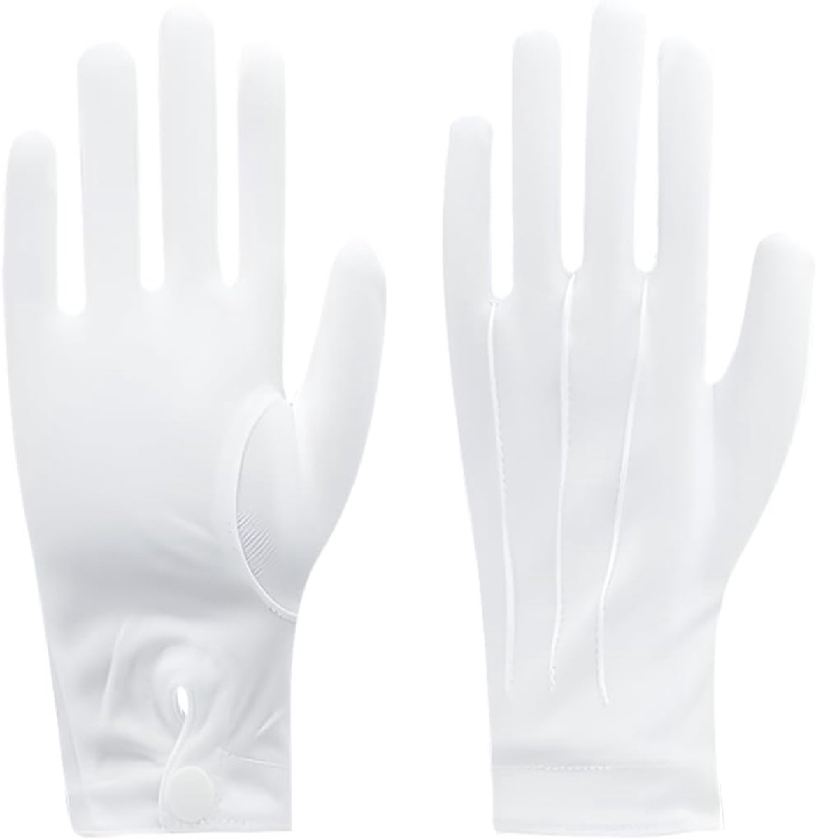 Handschoenen voor heren en dames, 1 paar met drukknop en siernaden, stoffen handschoenen voor carnaval, kostuum, pantomime, kerstman, uniform, gastronomie en sieradeninspectie