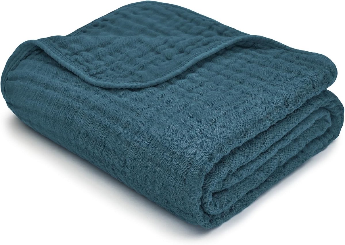 Cubs Mousseline Babydeken - Zachte, lichte, 6-laagse dikke katoenen dekens voor peuters, pasgeborenen en baby's, 102 x 102 cm, groot, ademend en veelzijdig voor slapen en buiktijd, Neptunus