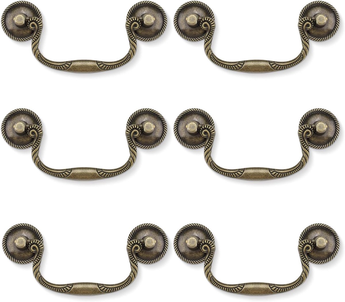 6 stuks antieke bronzen vallade met schroeven, 3,9 inch C-C drop swing ladehandgrepen, zinklegering vintage dressoir handgrepen voor kasten, kledingkasten, kasten, meubels (6 stuks)