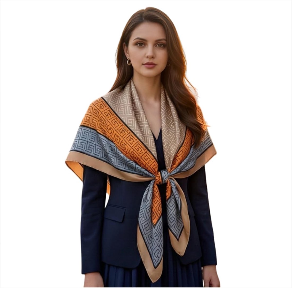 zijden sjaal beige kleurrijk klassieke stijl halsdoek zijde formele gelegenheden doek omslagdoek licht 90x90cm cadeau voor haar