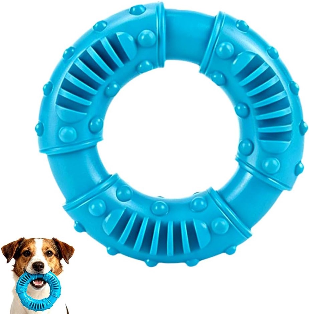 onverwoestbaar hondenspeelgoed, speelse tandverzorging: rubberen kauwring voor honden, zeer interactief hondenspeelgoed voor kleine, middelgrote en grote honden (blauw)