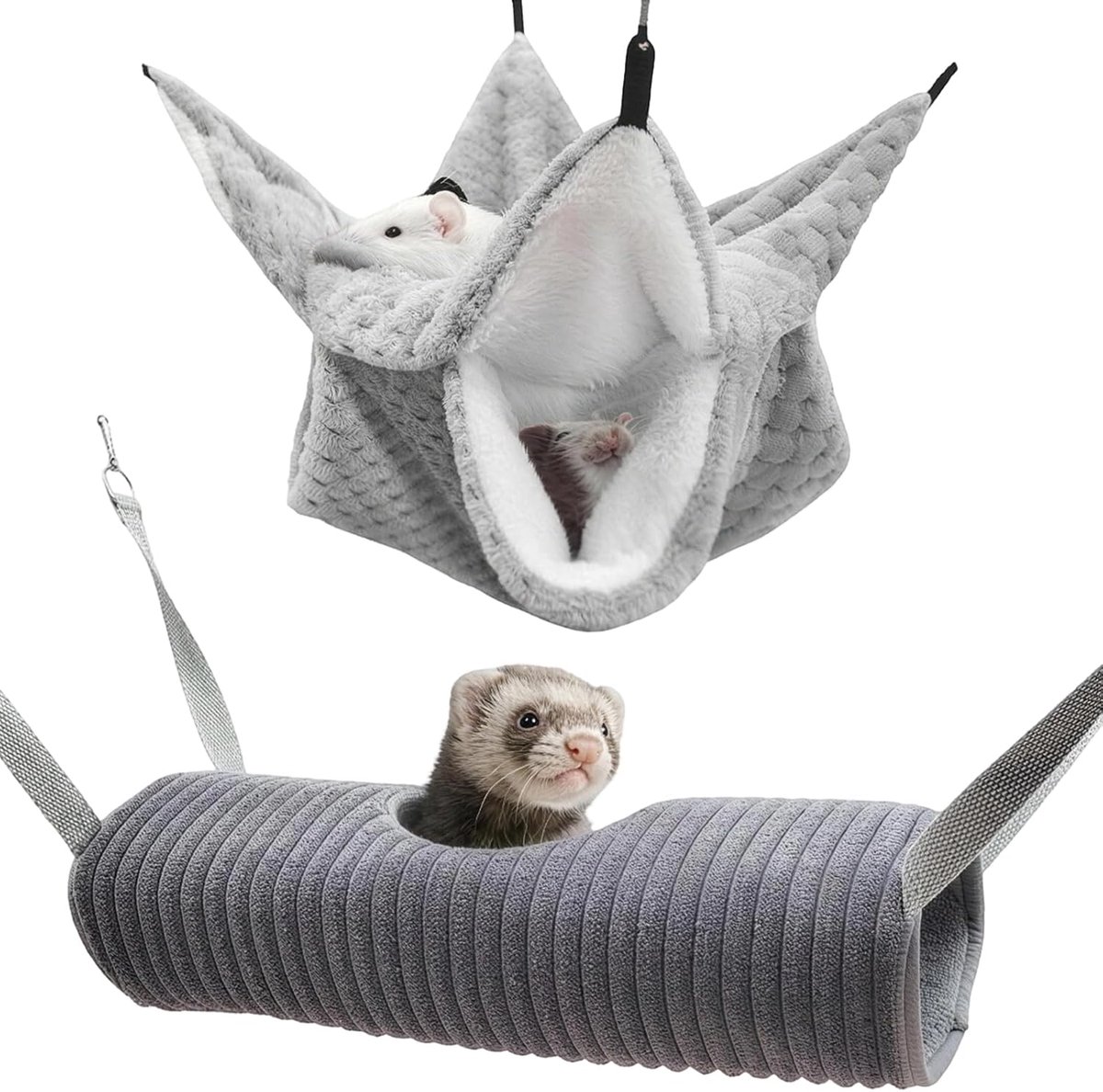 2 stuks cavia's, hangmat, cavia's, tunnel, ratten, hangmat, hangende bedden voor kleine dieren van zacht flanel, ratten, accessoires voor kooi, hangmat voor fretten, chinchilla's, suikerladder