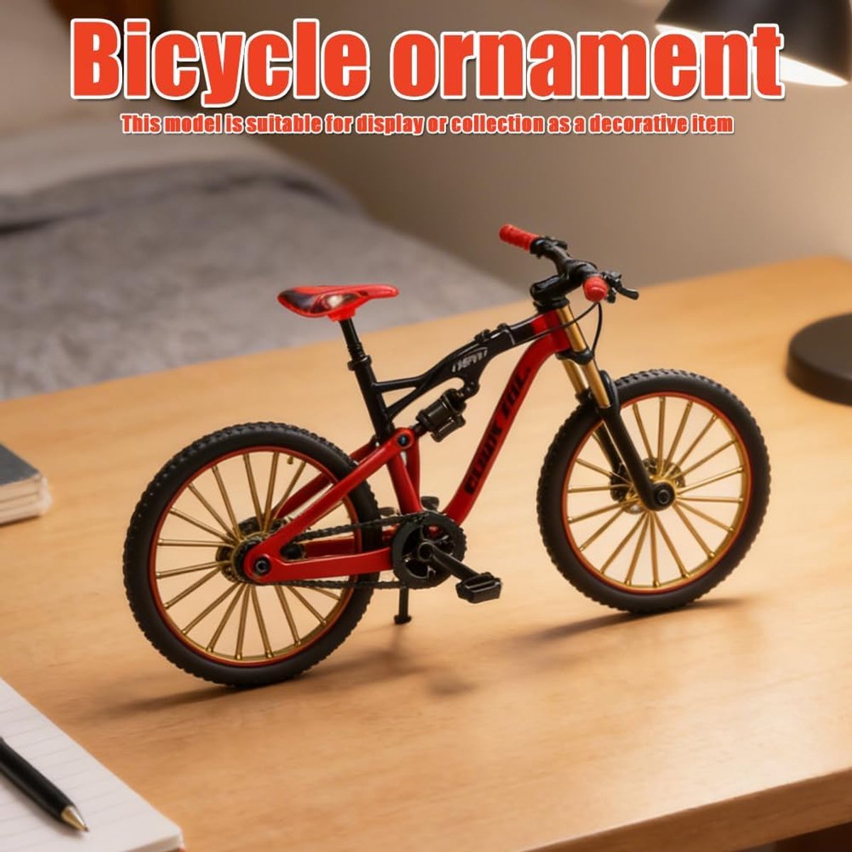 mini-mountainbike-speelgoed, 1:10 mountainbike-model, vingermountainbike speelgoed, gesimuleerd fietsmodel voor woonkamer, tafeldecoratie, kantoor, bureau (rood)