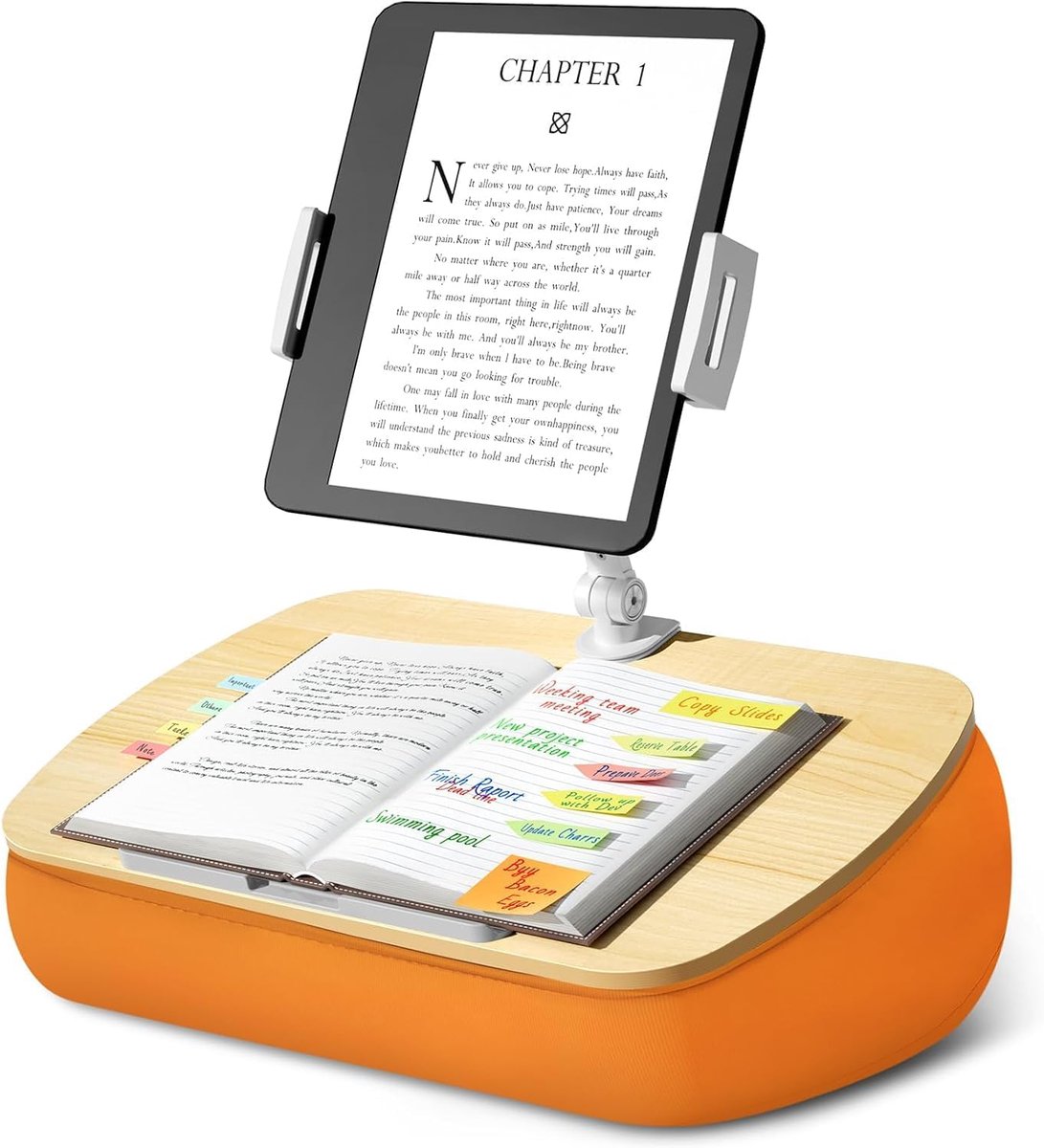 Gezellige Tablet Kussen Stand, Tablet Houder met Verstelbare Arm, Compatibel met iPad, Kindle, Telefoon (4.7-13"), Schoottafel voor Handenvrij Lezen in Bed, Bank, Sofa (Oranje)