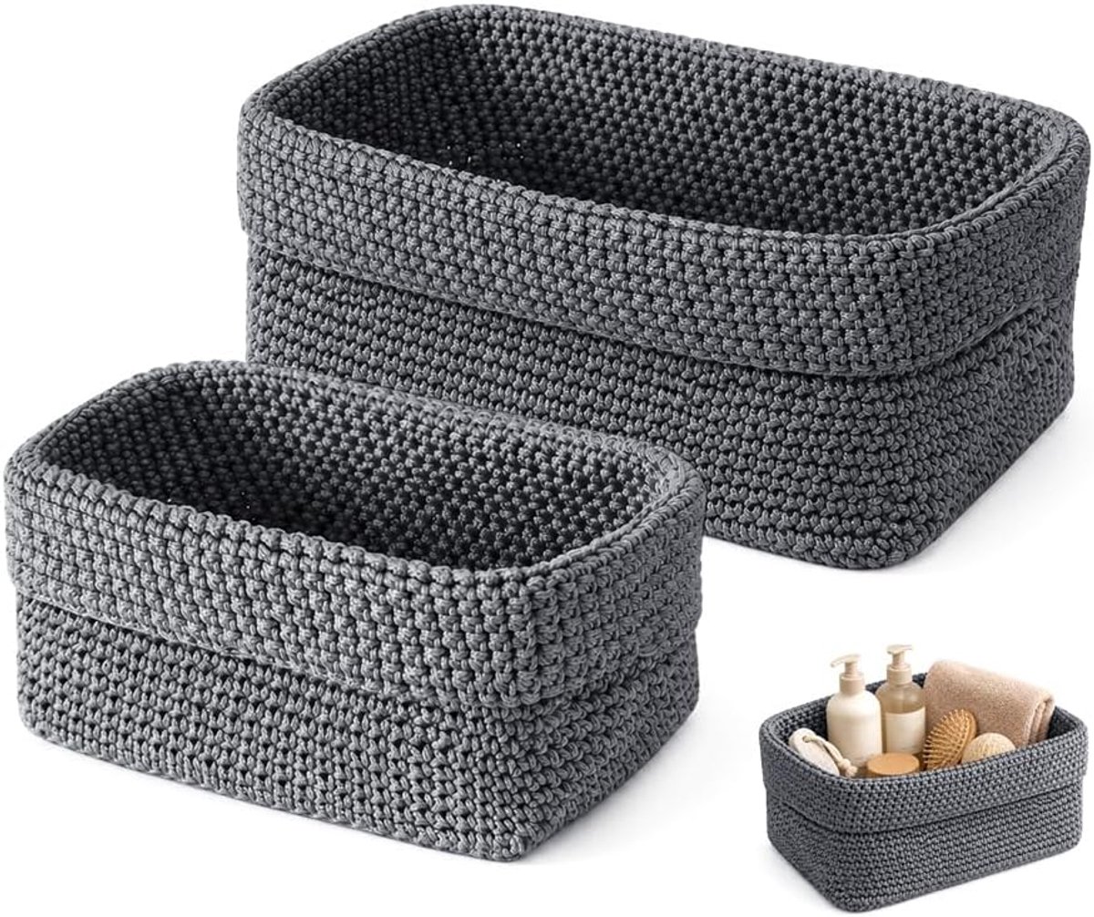 Set van 2 opbergmanden voor badkamer, haakmand, decoratieve opbergmand, kleine opbergmanden, kleine opbergmanden voor slaapkamer, keuken, kast, speelgoed, make-up