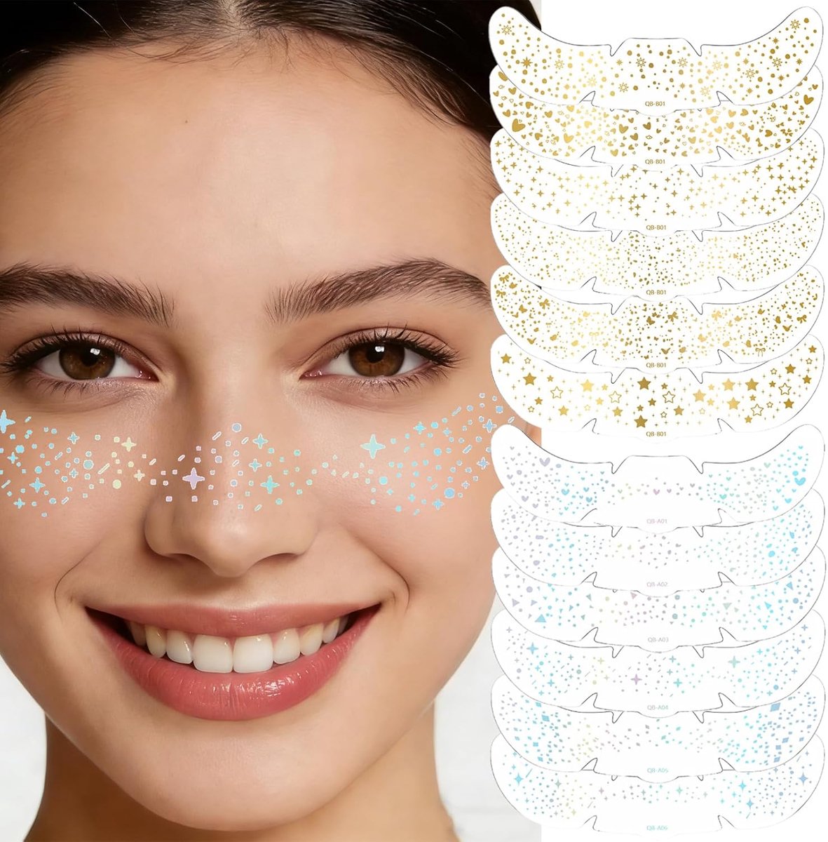 12 Vellen Glitter Gezichtsproeten Tatoeages Gouden Glitter Freckles Tijdelijke Tatoeages Festival Freckles Glitter Gezichtstattoo Voor Gezicht Sproeten Voor Feestjes, Festivals, Optredens