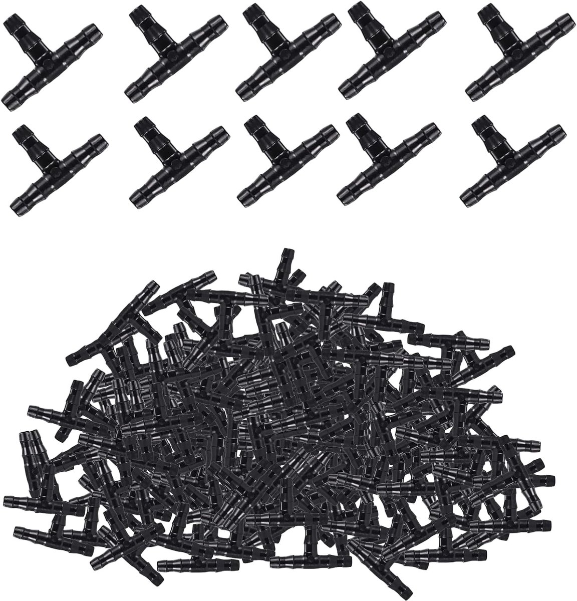 100 stuks dubbele druppelirrigatie hoekstuk T-connector universele weerhaak Tee Pipe 1/4 inch slangconnector druppelirrigatie fittingen 4/7 mm irrigatie tuinsysteem
