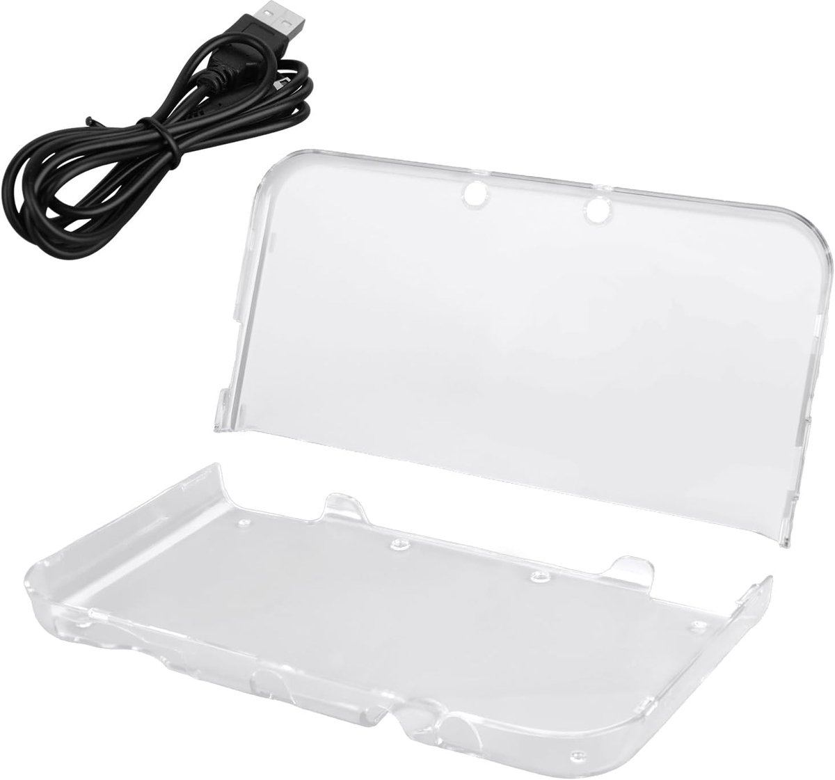 Doorzichtige Hoes met USB-Oplaadkabel voor Nieuwe 3DS XL, Transparante Harde Beschermhoes Alleen voor Nieuwe 3DS XL LL Uit 2015 Inclusief 1,2m Snellaadkabel (Scharnierloos Ontwerp)