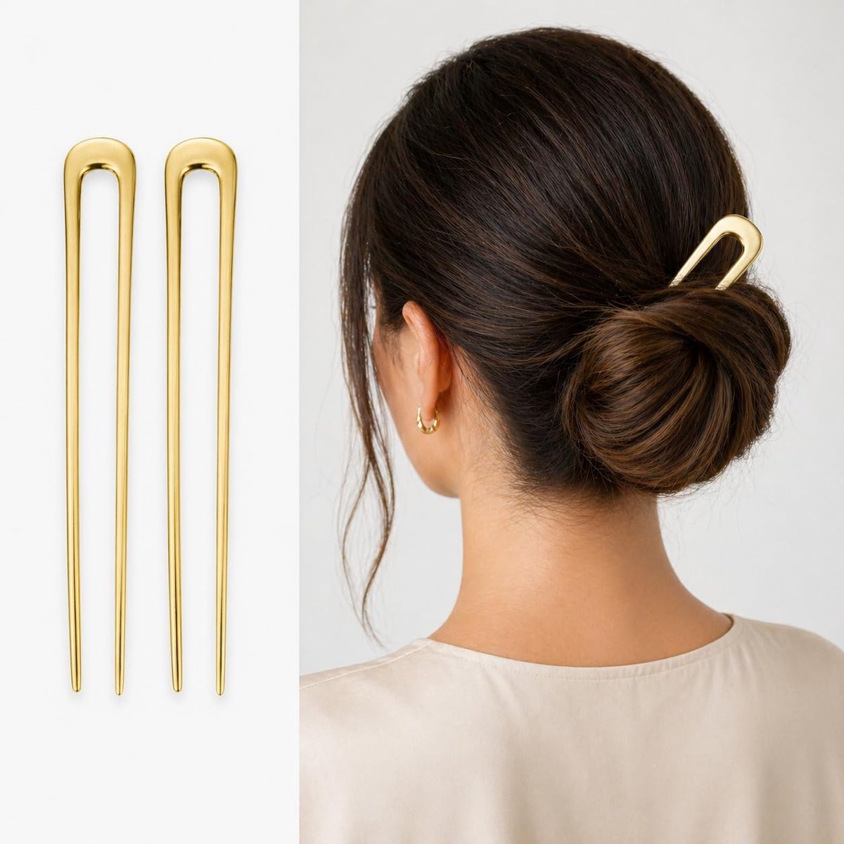 2 stuks French Hair Pin metaal voor vrouwen meisjes alle haartypes, grote U-vormige French Twist haarpin (goud)