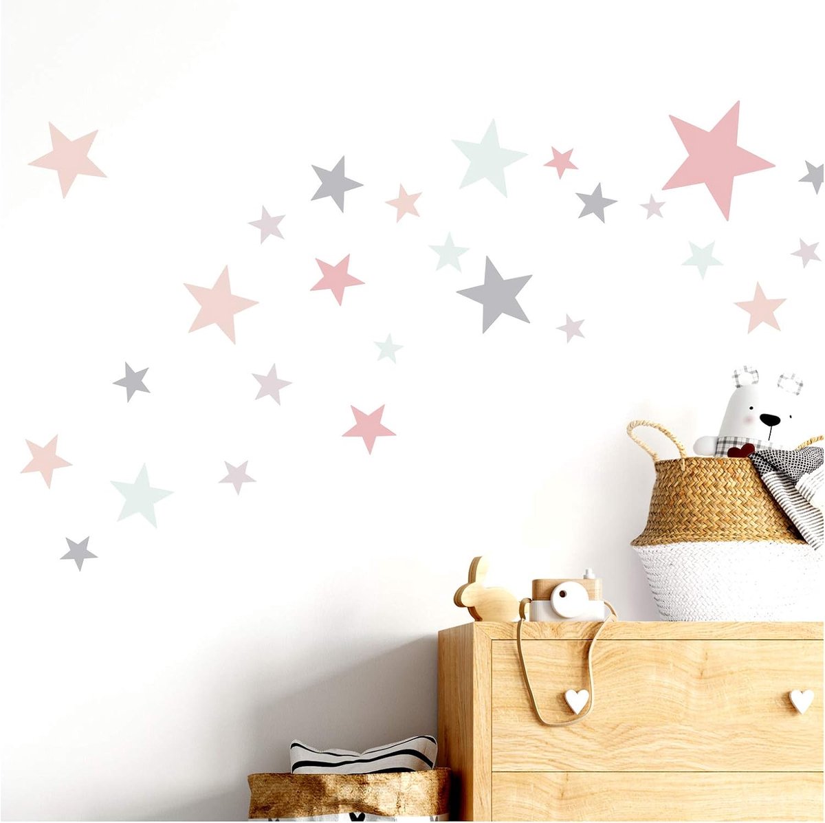 Deco DL409 Muurtattoo 60 sterren kinderkamer meisjes sterren I Mint roze grijs I vele kleuren muursticker set bont zelfklevend