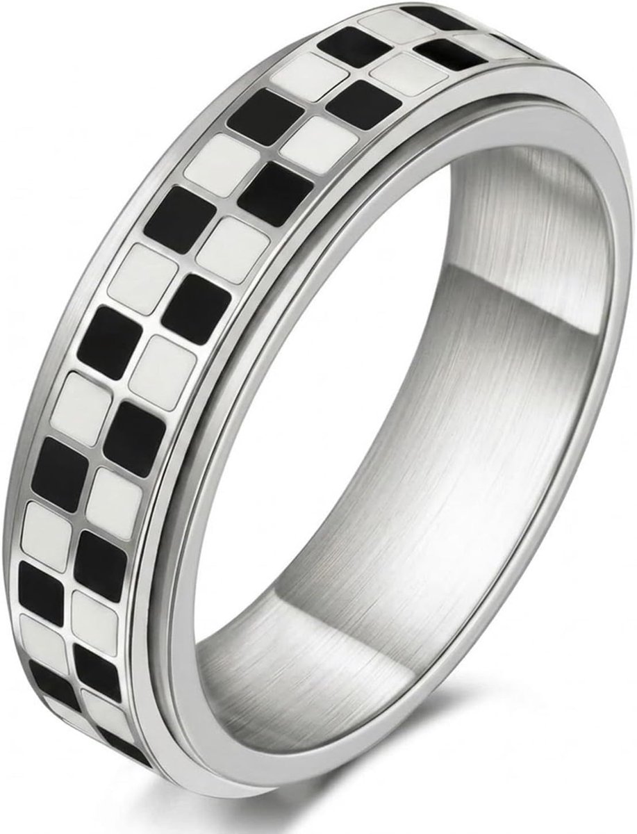Angstring, fidget ring, schaakbord, spinning anti-stress, roestvrij staal, angst, stressring, ringen, voor paniekaanvallen, duimring, vinger stemmingsring, vrouwen, zilver