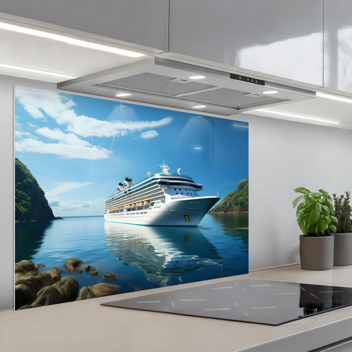 keukenachterwand 60x90 cm zelfklevend keuken decoratie accessories home kitchen spatscherm Boot - Cruiseschip - Water - Natuur - Maritiem