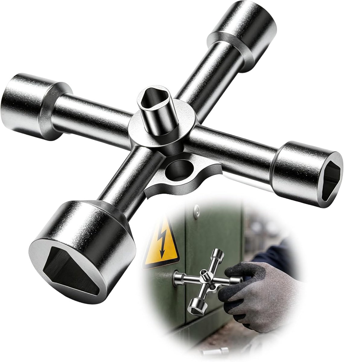 sleutel, vuilnisbak, universele schakelkastsleutel, 4-kant, kruissleutel, multifunctionele kastsleutel voor afsluitpalen, stroom, gas, water, lift, vuilnisbak, gereedschap van zinklegering