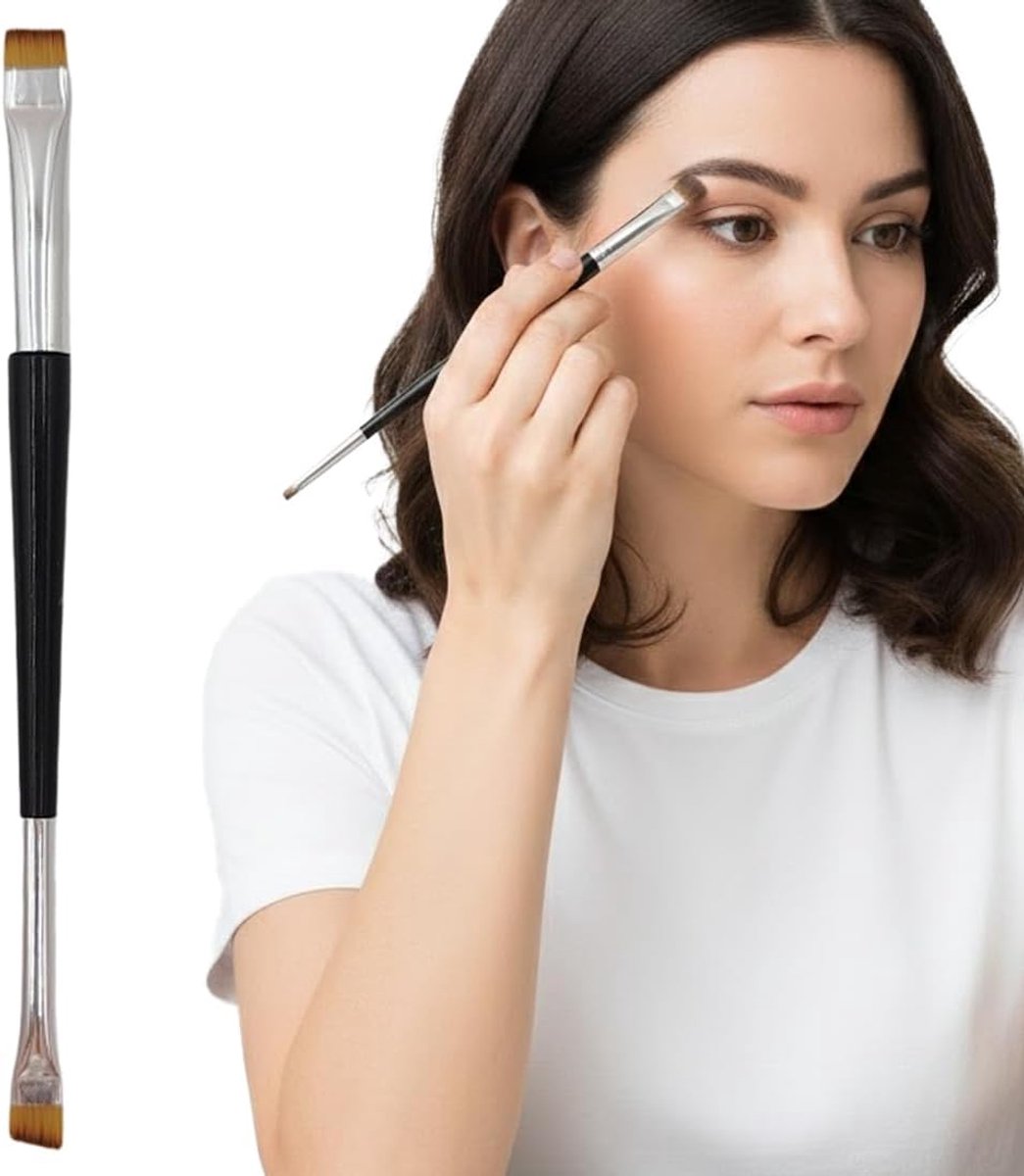 1 x dubbelzijdige make-upkwast, wenkbrauw-/eyeliner-kwast, ultrafijne schuine punt voor nauwkeurig aanbrengen, geschikt voor poeder, crème en vloeibare eyeliner.