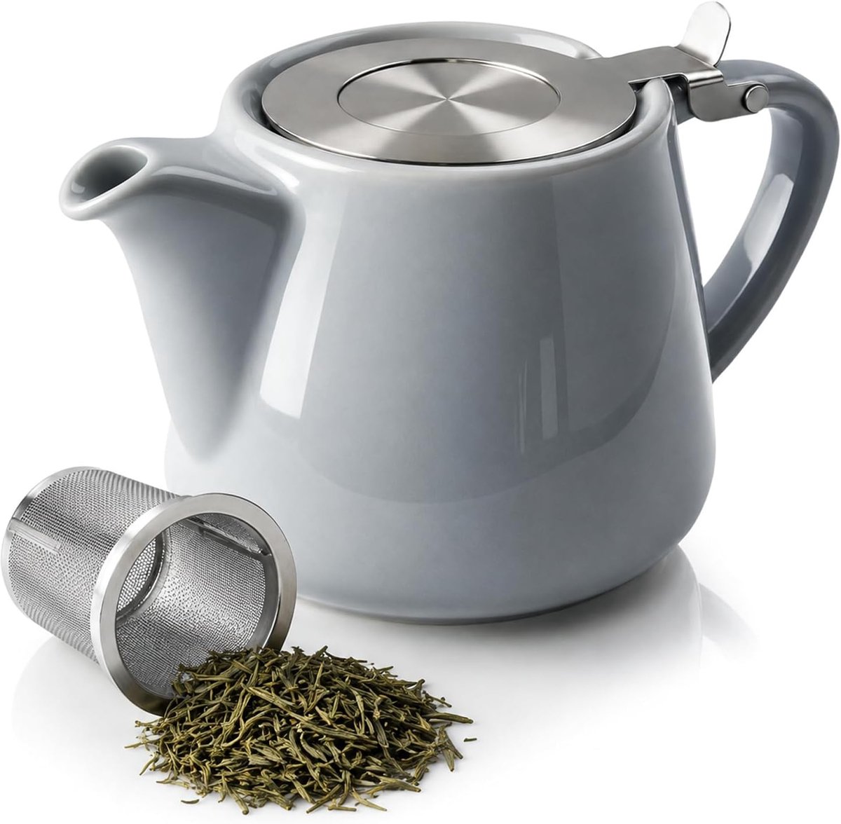 Theepot van porselein, 500 ml, keramische theepot met afneembare theezeef van roestvrij staal, theepotten met fijnmazige roestvrijstalen theefilter, voor losse thee, bloeiende thee en koffie
