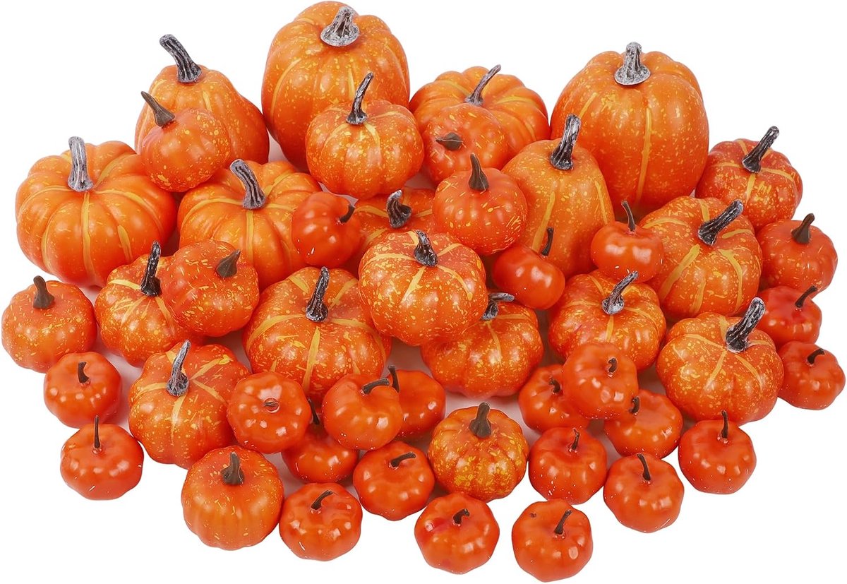 winemana 46 stuks verschillende maten kunstmatige pompoenen herfst decoraties, oranje schuim pompoen herfst decor, decoratieve faux pompoen voor oogst Thanksgiving tafel middelpunt mantel kom bruiloft