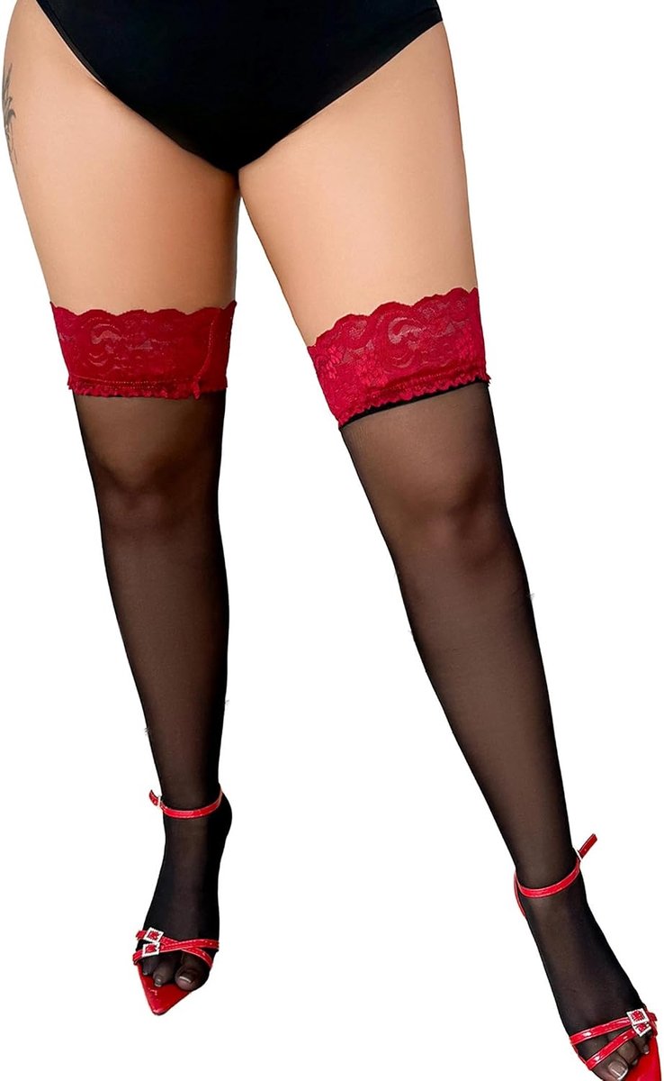 Size Dames Hoge Nylons Kousen Kanten Silicone Stay Up Glanzend Doorzichtig Lingerie Panty voor Dikke Dijen