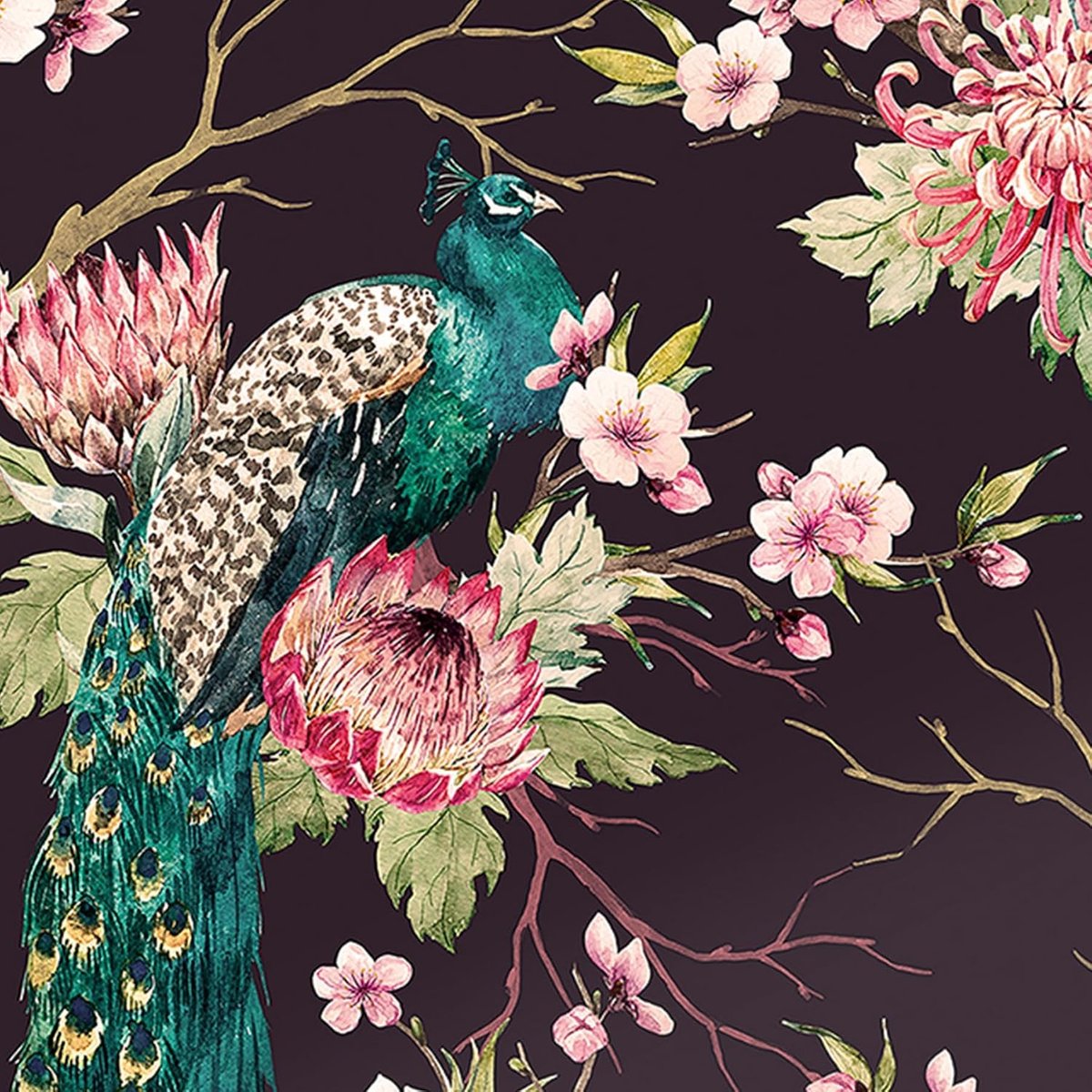 Behang zelfklevend behang roze perzikbloesem en pauw wandbehang 44,5 x 900 cm oosterse stijl zelfklevend behang roze bloemen voor slaapkamer meubelfolie voor keukenkasten