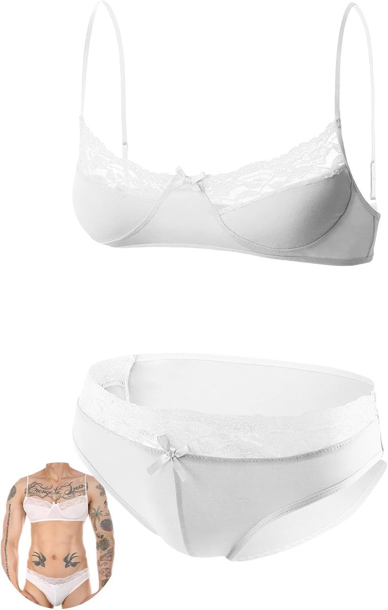 Sissy Sexy Kanten Lingerie Set BH en Slipje Lichtgewicht Set Gekruiste Gay Lingerie BH en Slip Kant Slipje S-XXL