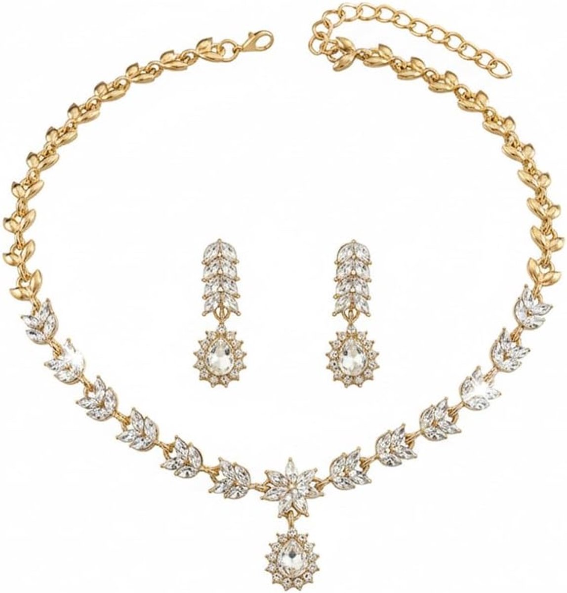 2-delige sieradenset voor dames, halsketting en oorbellen, strass, kristal, sieradenset, bruidssieraden, accessoires voor bruiloften, geschikt voor verschillende gelegenheden