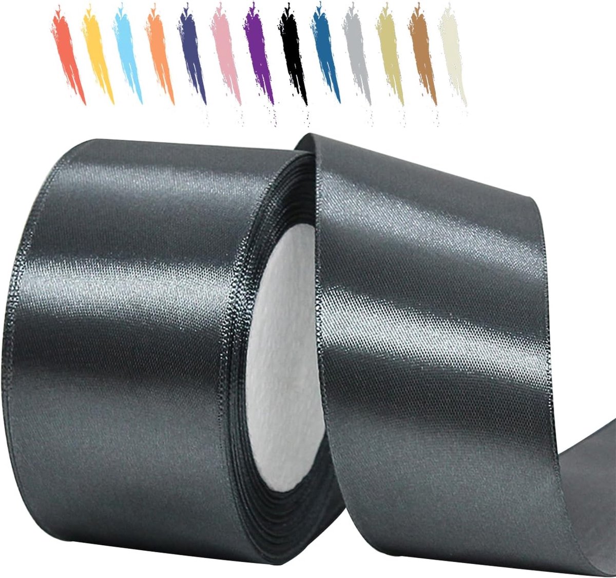 50mm Donker Grijs Satijnen Lint,25 Meters Decoratie Zijden Linten,Breed Lint,Cadeaulint,Autolint,voor Feest, Bruiloft, Verjaardag,Valentijn Party