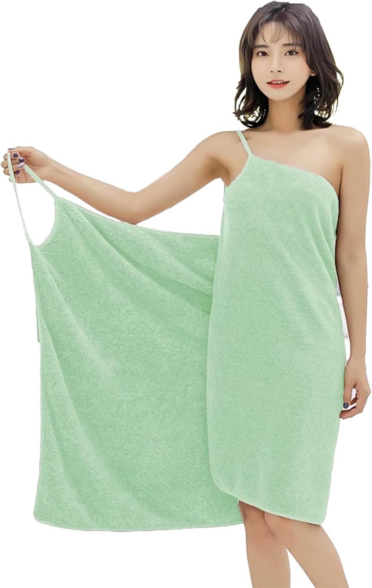 Saunakilt voor dames, handdoekjurk, damesbadhanddoek met bandjes, spa, badjas, set, badhanddoek (groen, 290 g)
