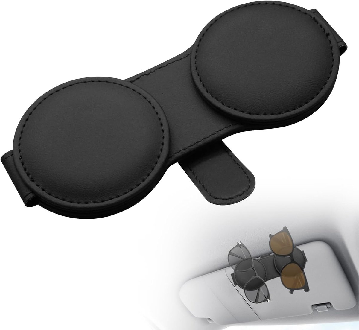 zonnebrilhouder voor autovizier, 2 clips autozonnebrilhouder, clip autobrilhouder, lederen zonnebril brilhouder, clip voor auto zonneklep voor vrouwen, mannen, autogadgets en accessoires