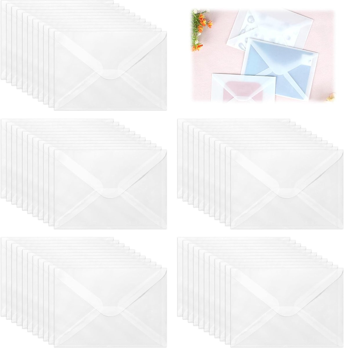 50 Stuks Transparanten Perkamenten Enveloppen Voorgevouwen | 12.5 x 18.5cm Transparante Enveloppen, Doorschijnende Enveloppen, voor Bruiloftskaarten, Uitnodigingen, Verjaardagskaarten