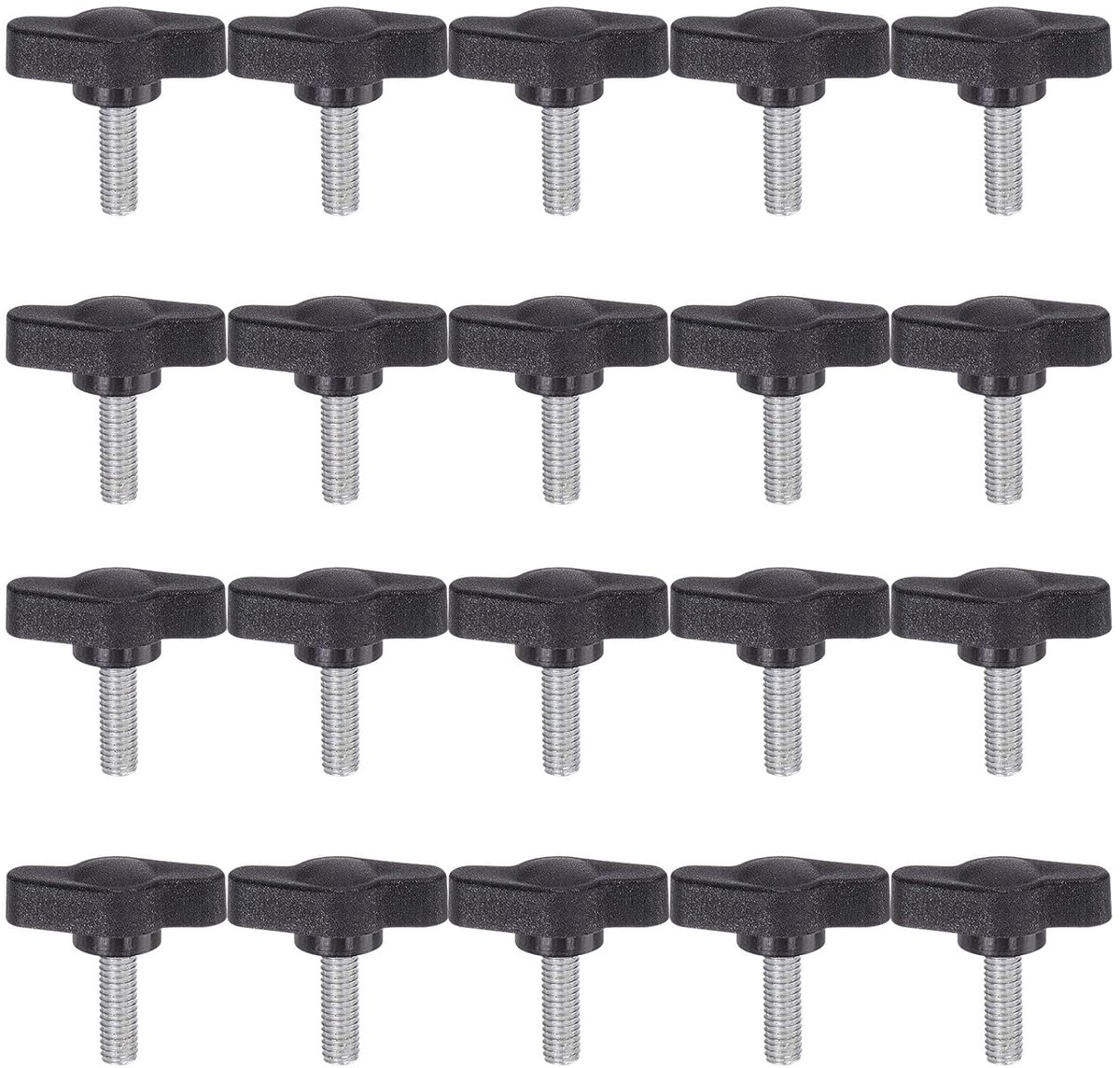 20 stuks oorschroeven, M5 x 14 mm, standaard mannelijke schroefdraad, T-knopgrepen van kunststof, handklemgrepen, oorschroeven, zwart