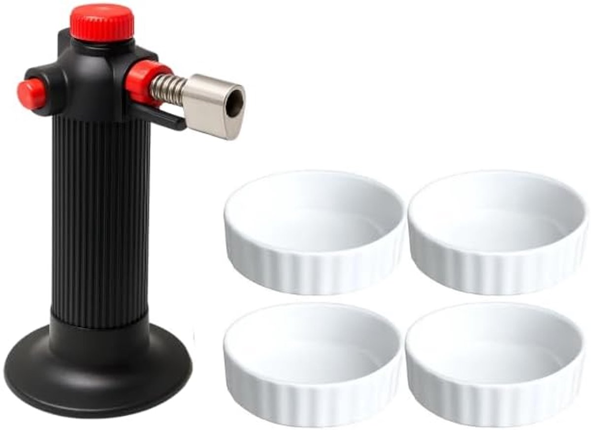 Creme Brulee Set - Brander/Koksbrander + Creme Brulee Schaaltjes ø 12 cm - 4 Stuks