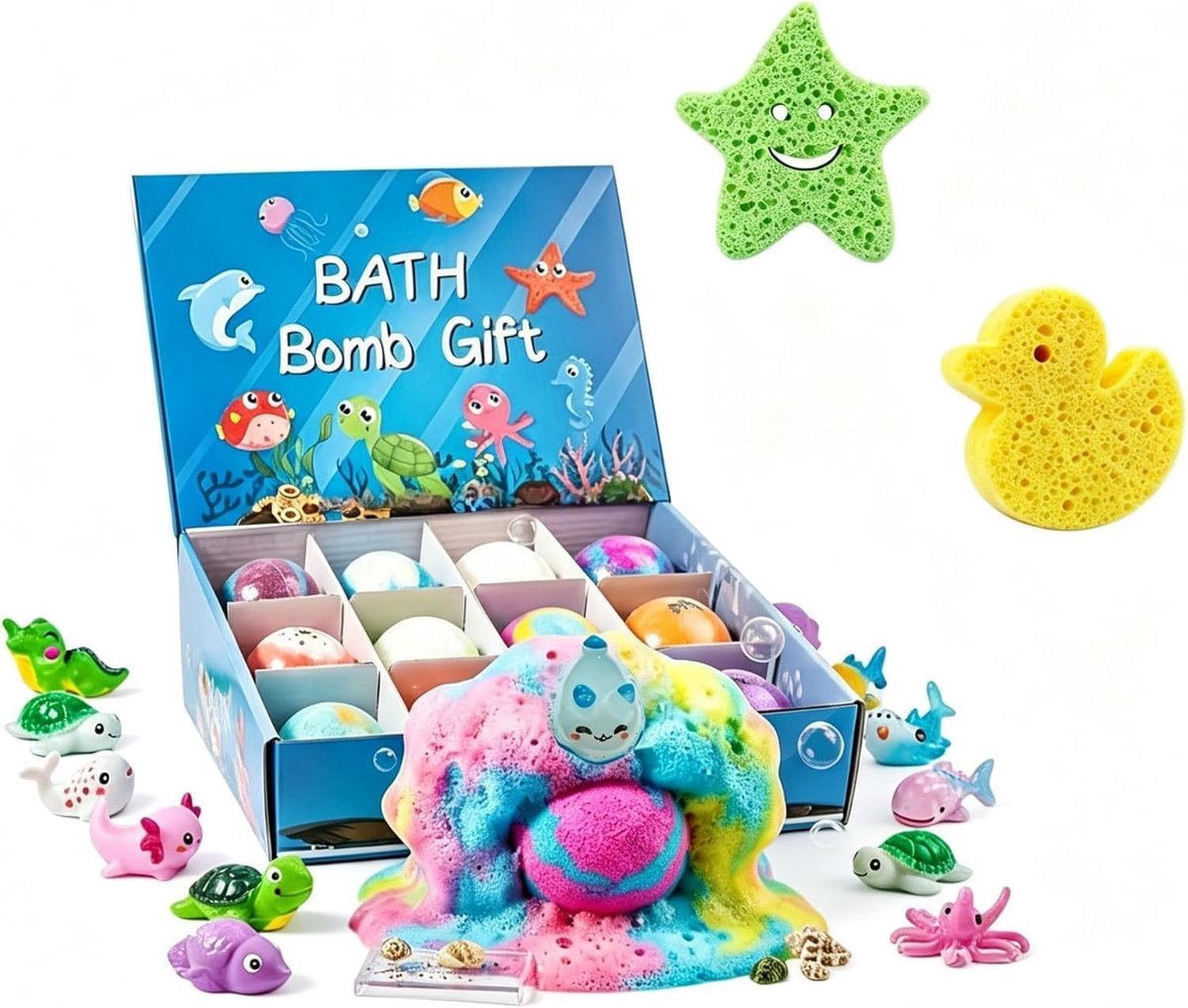 Kids natuurlijke en biologische badbommen · 6 stuks badbommen voor kinderen met verrassingsspeelgoed, natuurlijk schuimbad, cadeau voor kinderen en vrouwen ontspanning