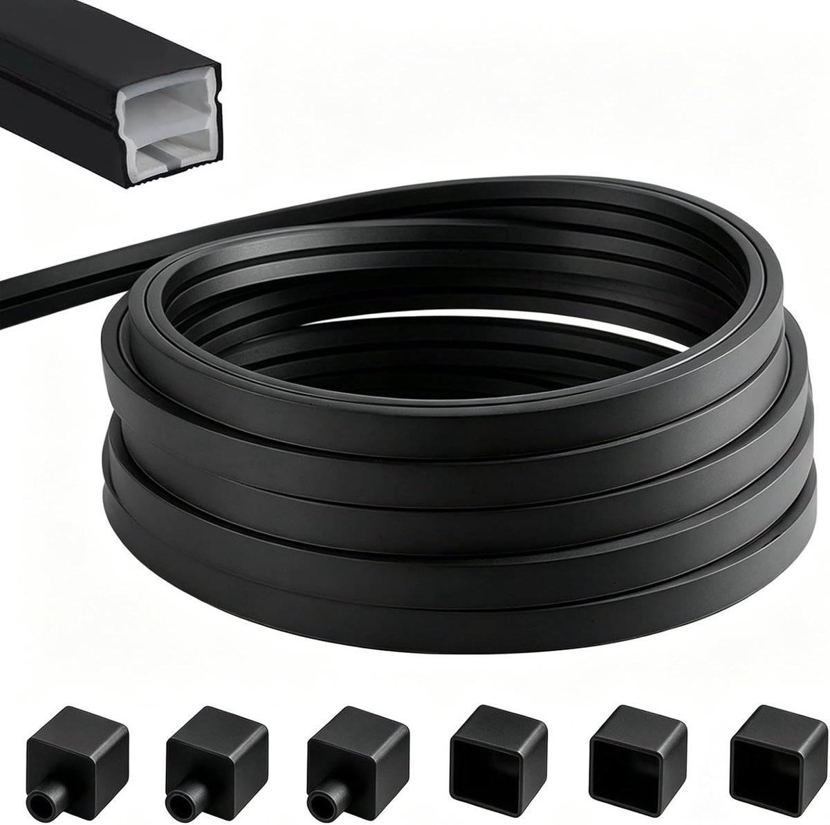 profiel, 6 m, flexibele ledstrip, profiel, diffuser, 12 x 12 mm, waterdichte ledstrip afdekking voor akoestische panelen, wit, met eindkappen en montageclips (zwart-6 m)