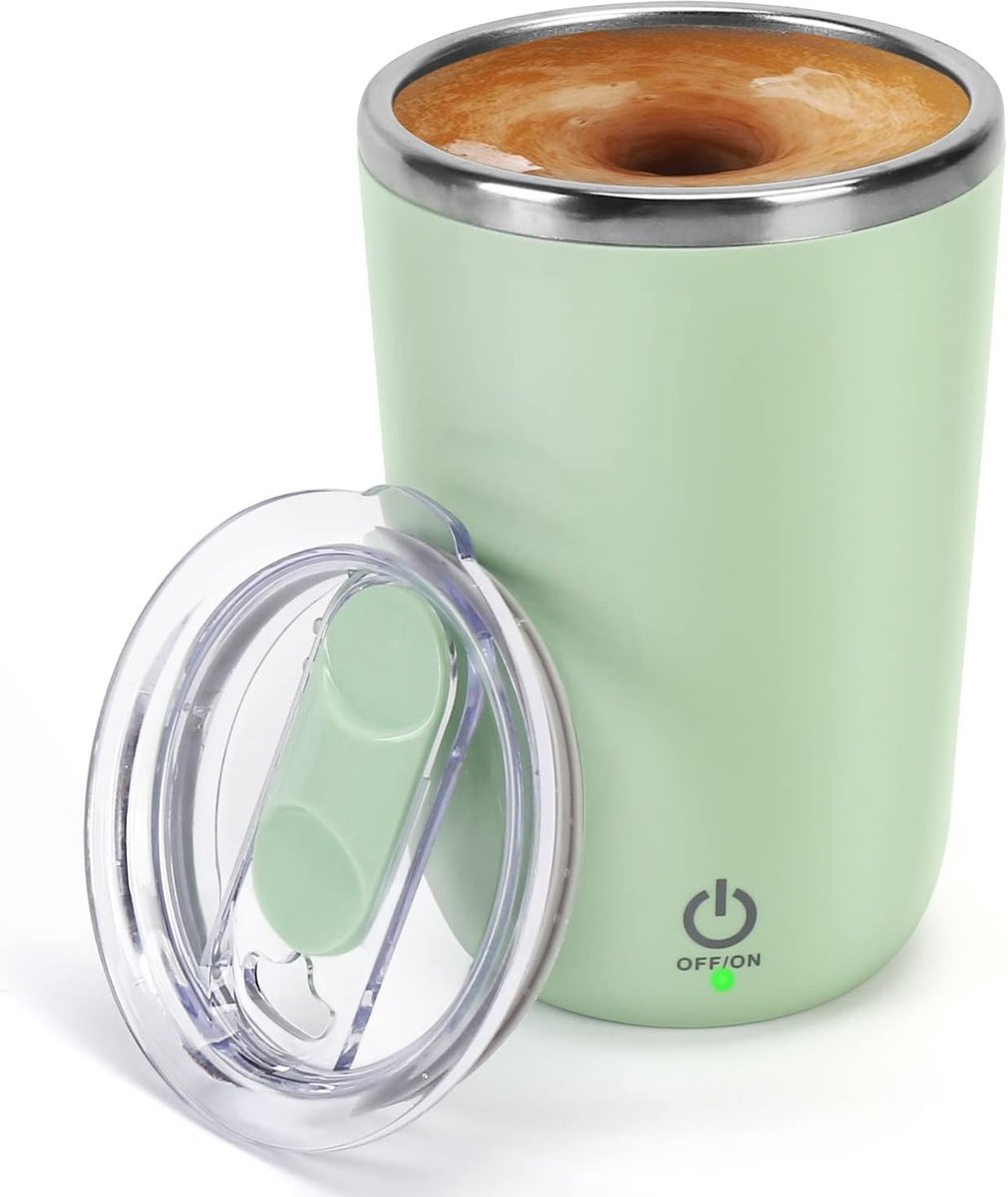 Koffiekopje met roerfunctie, automatisch zelfroerend koffiekopje, automatisch roerbaar koffiekopje, magnetische roerkoffiemok, 350 ml, voor gebruik thuis, in (groen)