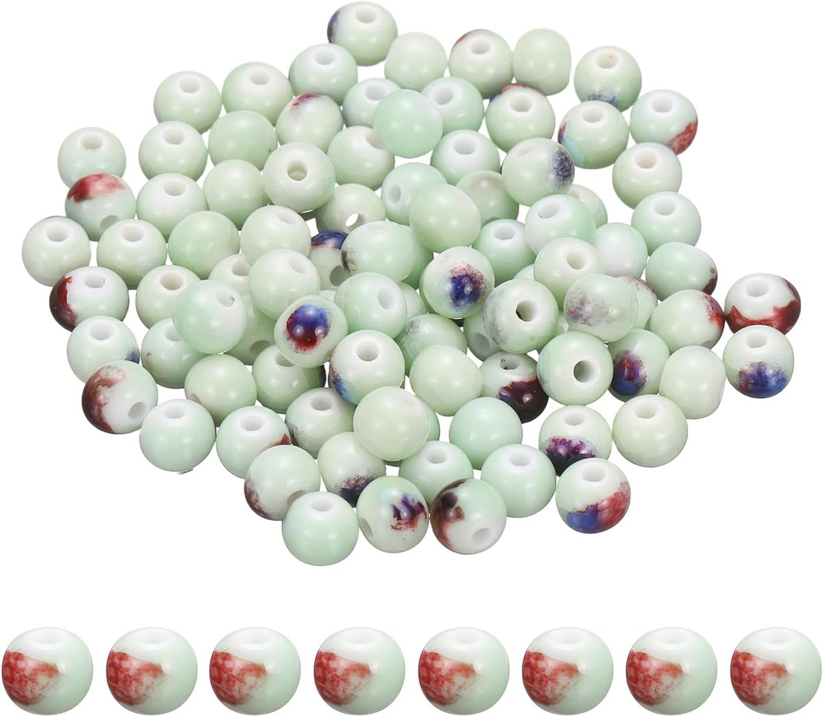 Kralen, 8 mm ronde keramische handgemaakte afstandhouder losse kralen voor armband, ketting, oorbel sieraden maken, doe-het-zelf ambachten, glazuur verandering lichtgroen