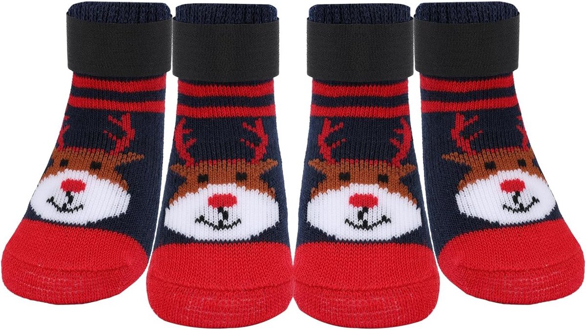 4 Stuks Antislip Honden Sokken, Grappige Kerst Honden Sokken met Verstelbare Klittenband, Beschermen tegen Likken en Krabben, Rode Rendier, L (3,5 cm B x 9 cm L)