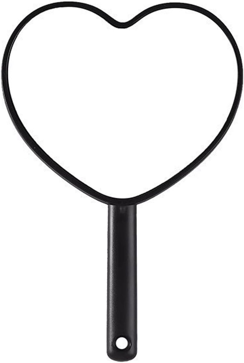 Handspiegel, professionele handspiegel met handvat, hartvormige handspiegel, klein, 12 x 8 cm, draagbare make-upspiegel, gereedschap voor thuis, kantoor, reizen, zwart