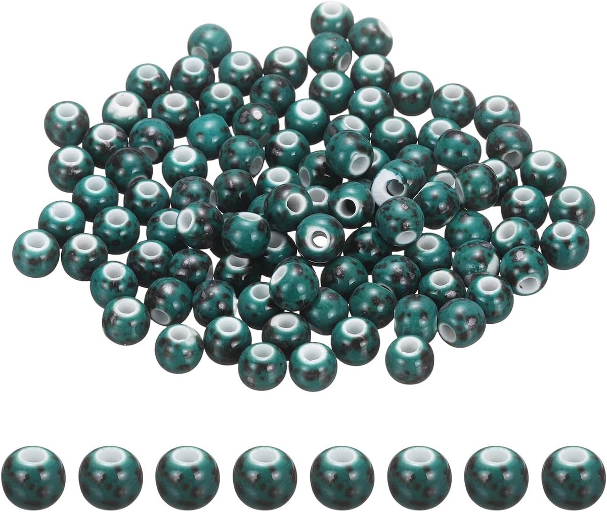 Kralen, 6 mm ronde keramische handgemaakte afstandhouder losse kralen voor armband ketting oorbel sieraden maken doe-het-zelf ambachten, gevlekt groen